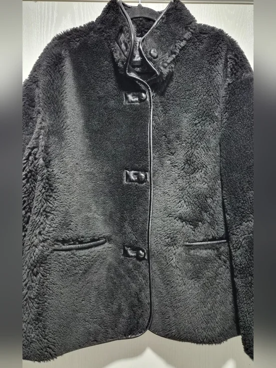 GAP Womens Nwt Recycled Black Sherpa & Vegan Leather Trim Jacket Sz L - Picture 6 of 10